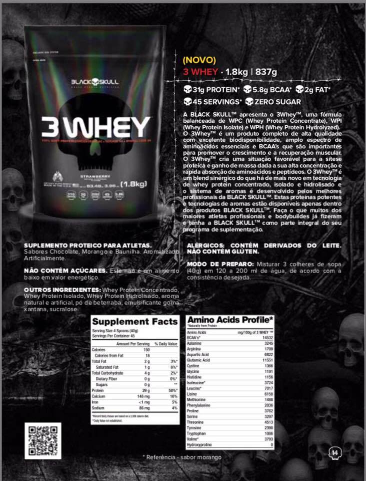 TopWay Suplementos - 3 Whey Protein Refil 1800g - Black Skull